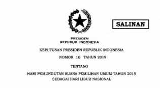 Pemerintah Keluarkan Keppres Libur Nasional 17 April 2019